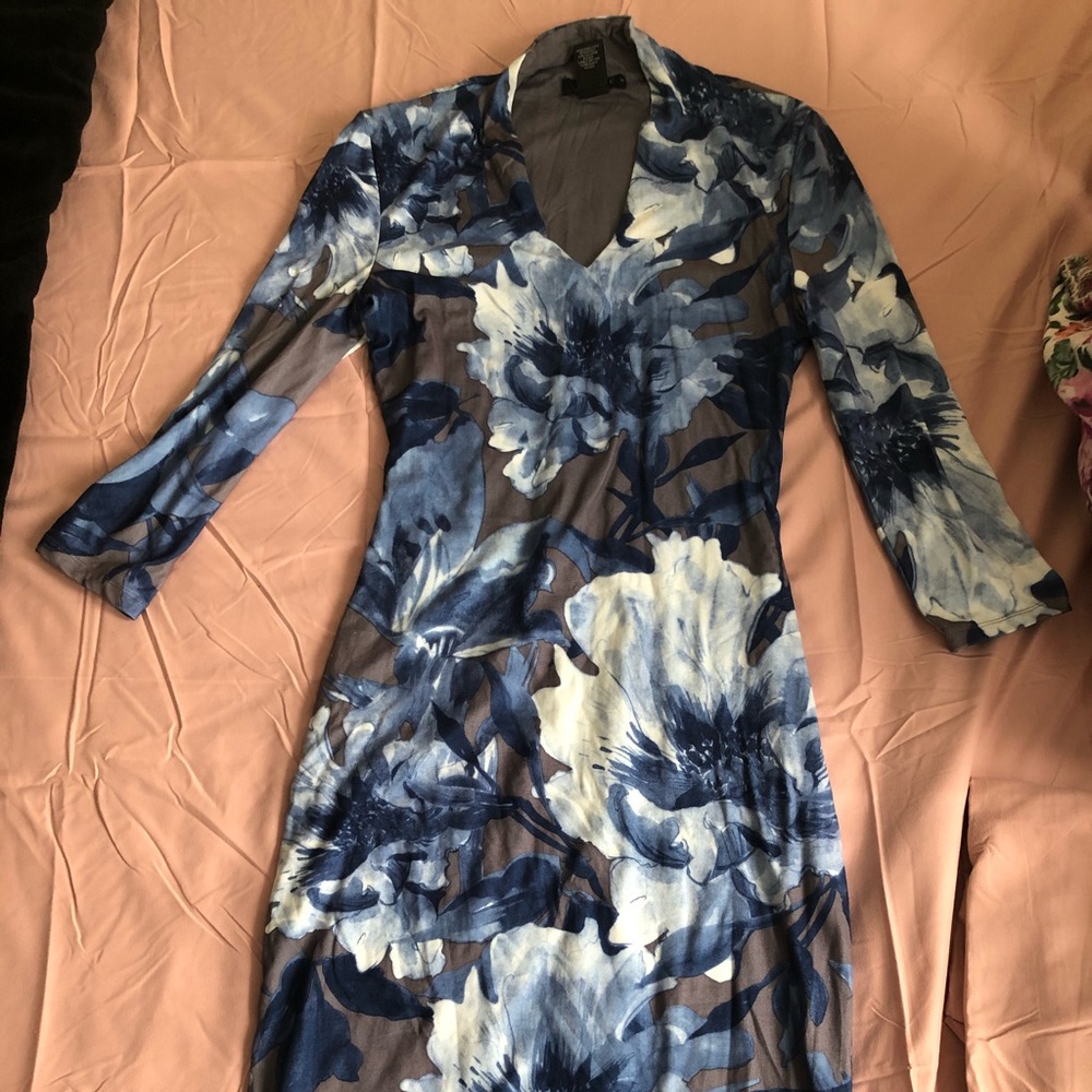Blue Floral Skin Tight Dress